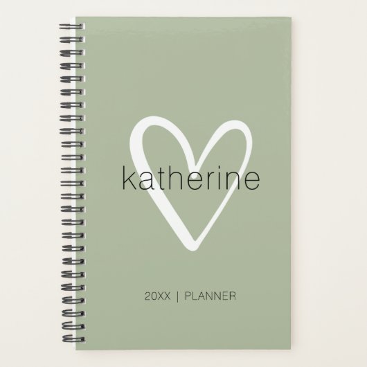 Chic Heart Sage Green Weekly Monatsblindheit Planer (Vorderseite)