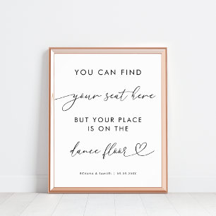 Chic Heart Script Funny Dance Floor Wedding Sign Poster