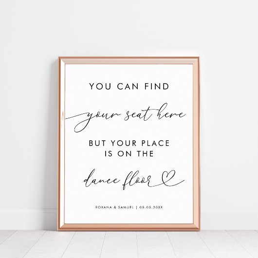 Chic Heart Script Funny Dance Floor Wedding Sign Poster