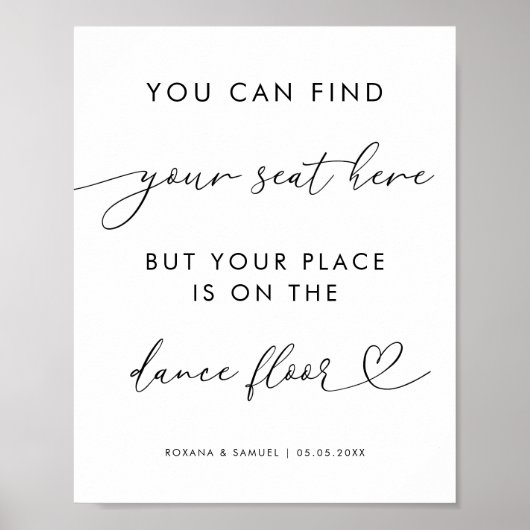 Chic Heart Script Funny Dance Floor Wedding Sign Poster (Vorne)