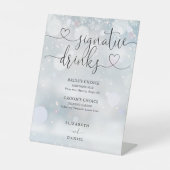 Chic Heart Script Winter Wedding Signature Drinks Sockelschild (Vorderseite)