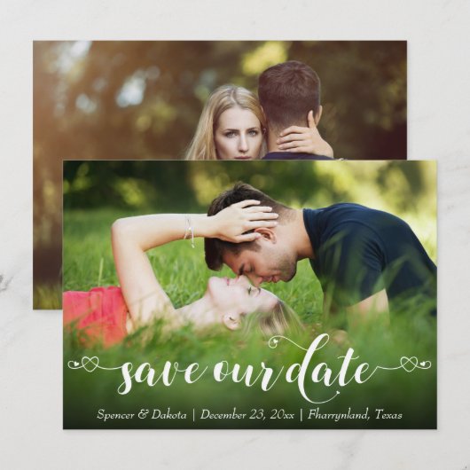 Chic Heart Style Handgeschriebenes Script Modern 2 Save The Date (Vorne/Hinten)