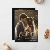 Chic Heart Wedding Foto Vielen Dank Mitteilungskarte (Vorderseite/Rückseite Beispiel)