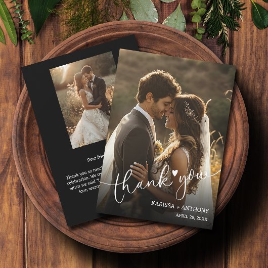 Chic Heart Wedding Foto Vielen Dank Mitteilungskarte