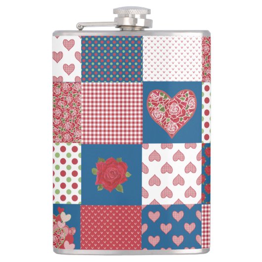 Chic Hearts and Rose Imitate Patchwork Hip Flask Flachmann (Vorderseite)