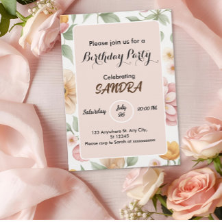 Chic hell Pink Garden Floral Geburtstag Einladung