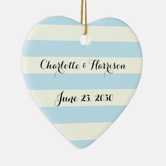 Chic hellblau Stripes Skriptnamen Keramik Ornament (Rechts)