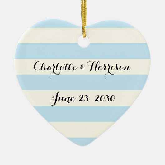 Chic hellblau Stripes Skriptnamen Keramik Ornament (Vorne)