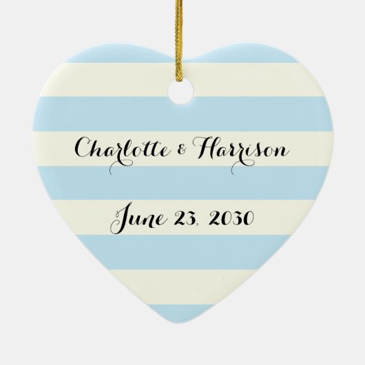 Chic hellblau Stripes Skriptnamen Keramik Ornament (Hinten)