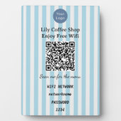 Chic Hellblau & Weiße Streifen QR-Code Wifi Fotoplatte (Vorderseite)
