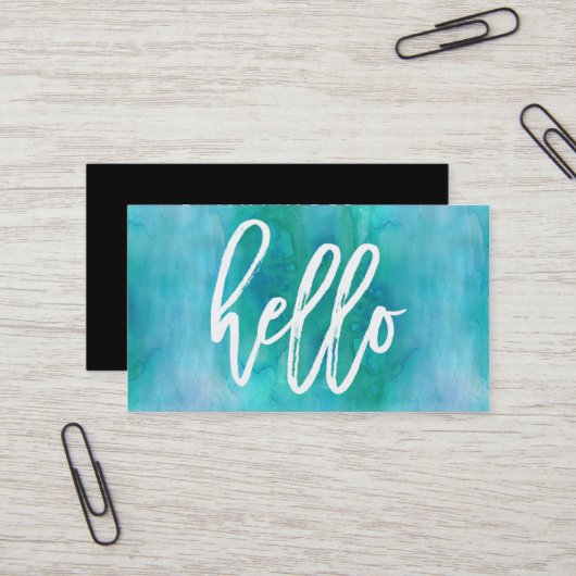 Chic Hello Aqua Watercolor | Visitenkarte (Vorderseite/Rückseite Beispiel)