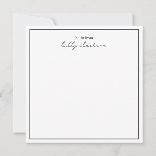 Chic Hello from Monogram Script Border Schwarz-wei Mitteilungskarte (Vorderseite)