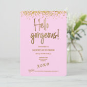 Chic Hello Gorgeous Galentine Gold Confetti Pink Einladung (Stehend Vorderseite)