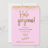 Chic Hello Gorgeous Galentine Gold Confetti Pink Einladung (Vorderseite)