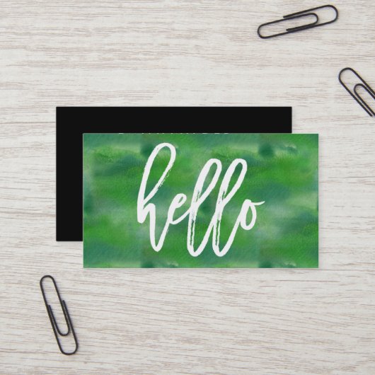 Chic Hello Green Watercolor | Visitenkarte (Vorderseite/Rückseite Beispiel)
