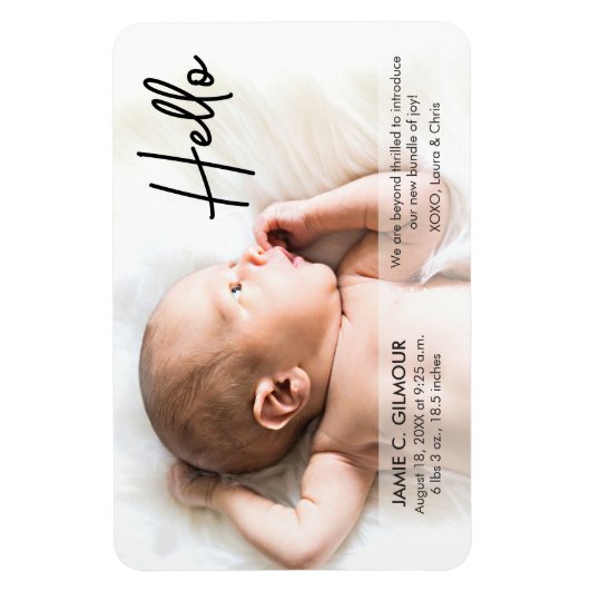 Chic Hello Introducing Baby mit dem Foto Name Magnet (Vertikal)