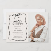 Chic Hello Ninety' Photo 90th Birthday Party Einladung (Vorderseite)