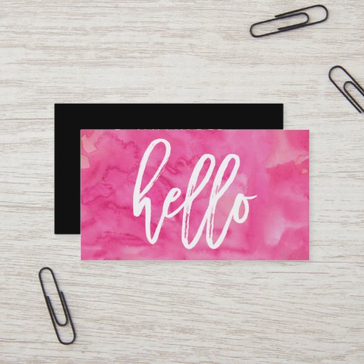 Chic Hello Pink Watercolor | Visitenkarte (Vorderseite/Rückseite Beispiel)
