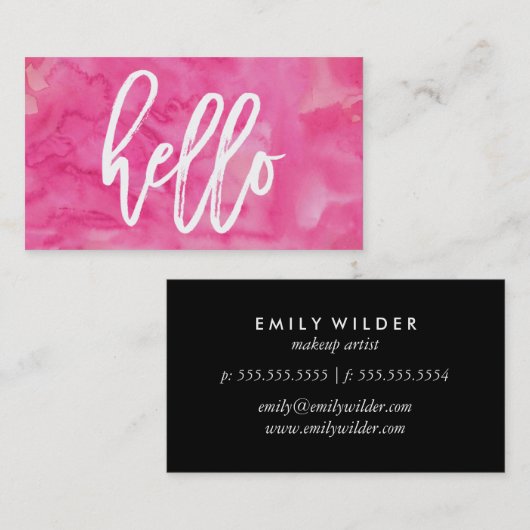 Chic Hello Pink Watercolor | Visitenkarte (Vorne/Hinten)