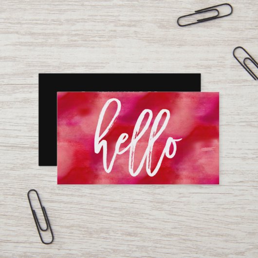 Chic Hello Red Watercolor | Visitenkarte (Vorderseite/Rückseite Beispiel)