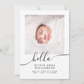 Chic Hello Script Elegant Foto Baby Ankündigung (Vorderseite)