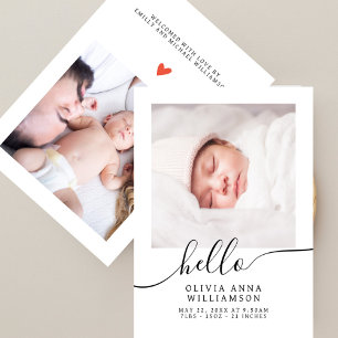 Chic Hello Script Elegant Foto Baby Ankündigung