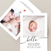 Chic Hello Script Elegant Foto Baby Ankündigung