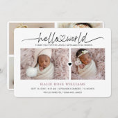 Chic Hello World Foto Collage Birth Ankündigung (Vorne/Hinten)