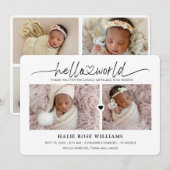 Chic Hello World Foto Collage Birth Ankündigung (Vorne/Hinten)