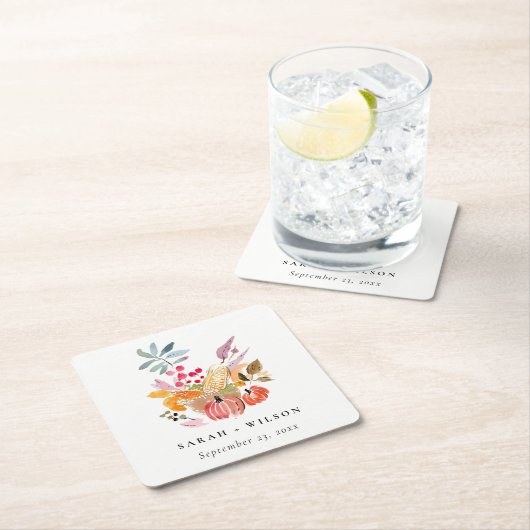 Chic Herbst Harvest Pumpkin Wasserfarbenhochzeit Rechteckiger Pappuntersetzer (Vor Ort)