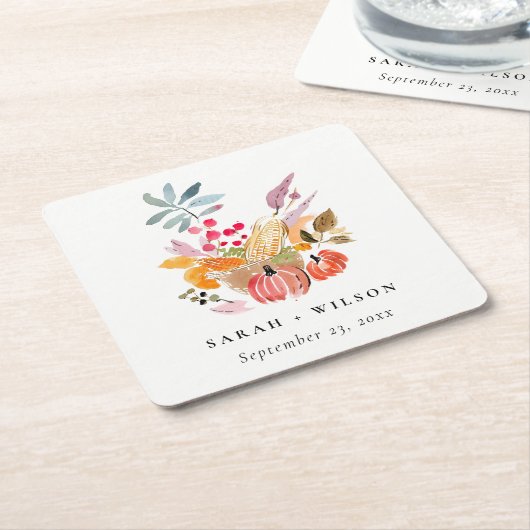 Chic Herbst Harvest Pumpkin Wasserfarbenhochzeit Rechteckiger Pappuntersetzer (angewinkelt)