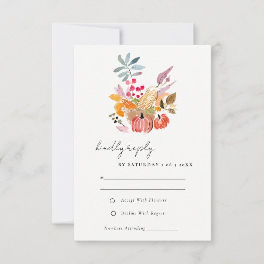 Chic Herbst Harvest Pumpkin Wasserfarbenhochzeit RSVP Karte (Vorderseite)