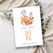 Chic Herbst Harvest Pumpkin Wasserfarbenhochzeit Tischnummer