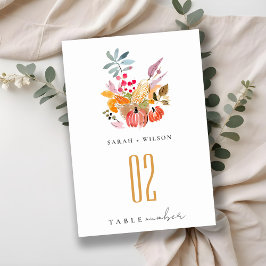 Chic Herbst Harvest Pumpkin Wasserfarbenhochzeit Tischnummer