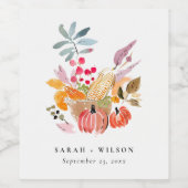 Chic Herbst Harvest Pumpkin Wasserfarbenhochzeit Weinetikett (Einzelnes Label)