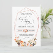 Chic Herbst Terracotta Blumenrahmen Foto Hochzeit Einladung (Stehend Vorderseite)