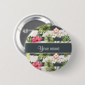 Chic-Hibiskus-Blumen und Streifen Button (Vorne & Hinten)