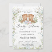 Chic High Tee Party Twins Baby Shower Teddy Bears Einladung (Vorderseite)