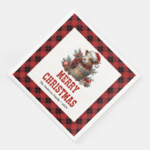 Chic highland cow red black plaid festive napkins serviette (Ecke)