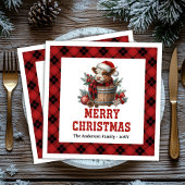Chic highland cow red black plaid festive napkins serviette