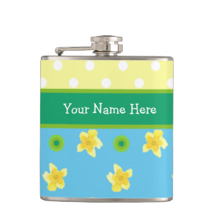 Chic Hip Flask to Personalize: Primroses, Polkas Flachmann