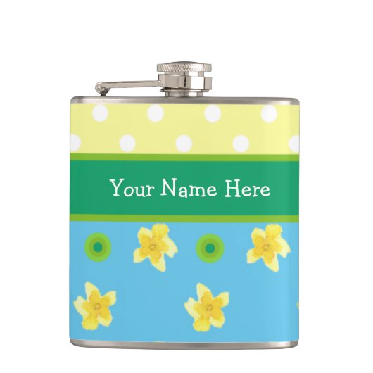 Chic Hip Flask to Personalize: Primroses, Polkas Flachmann (Vorderseite)