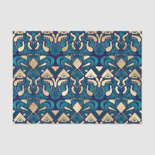 Chic Hipster Gold Emerald Blue Tribal Künstlerisch Seidenpapier (Vorderseite)