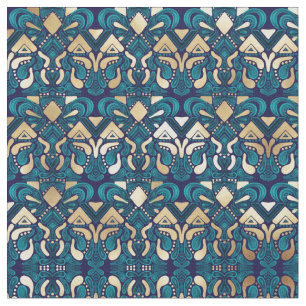 Chic Hipster Gold Emerald Blue Tribal Künstlerisch Stoff