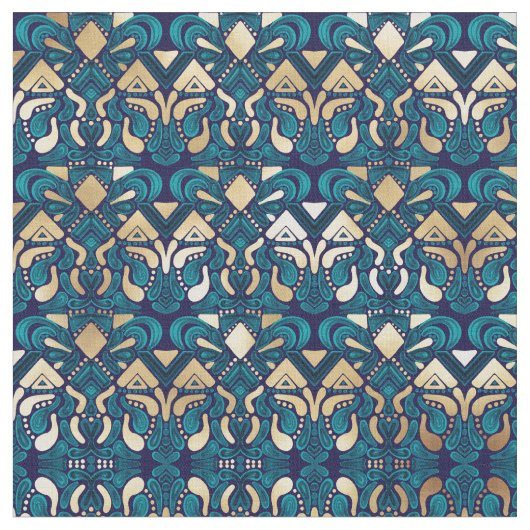 Chic Hipster Gold Emerald Blue Tribal Künstlerisch Stoff (Nahaufnahme)