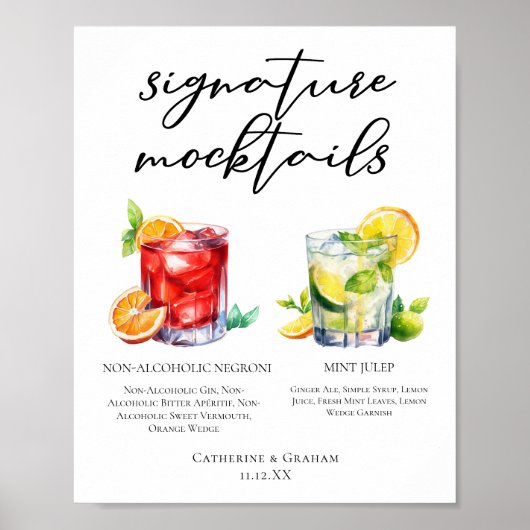 Chic-Hochzeits-Mocktails Negroni Mint Julep Menü Poster (Vorne)