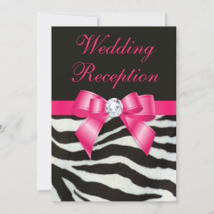 Chic Hochzeitsempfang Zebrastreifen Hot Pink Bow Einladung