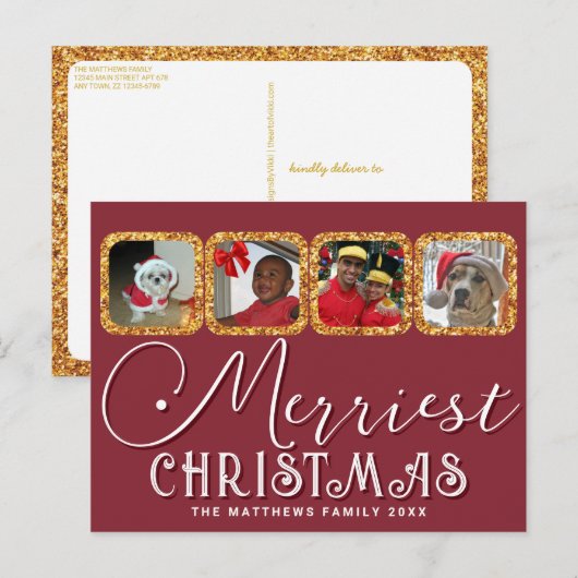 Chic Holiday Foto Script Gold Weihnachten Postkarte (Vorne/Hinten)