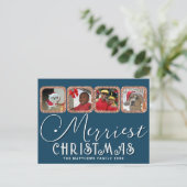 Chic Holiday Foto Script Rose Gold Blue Weihnachte Postkarte (Stehend Vorderseite)