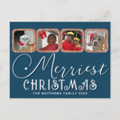 Chic Holiday Foto Script Rose Gold Blue Weihnachte Postkarte (Vorderseite)